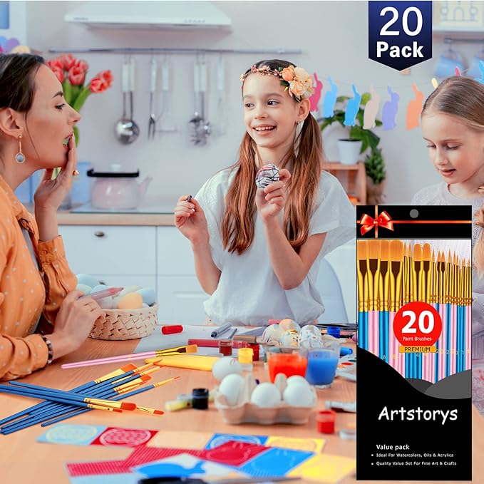 Paint Brushes Set, 20 Pcs Paint Brushes for Acrylic Painting, Oil Watercolor Acrylic Paint Brush, Artist Paintbrushes for Body Face Rock Canvas, Kids Adult Drawing Arts Crafts Supplies, Blue+Pink