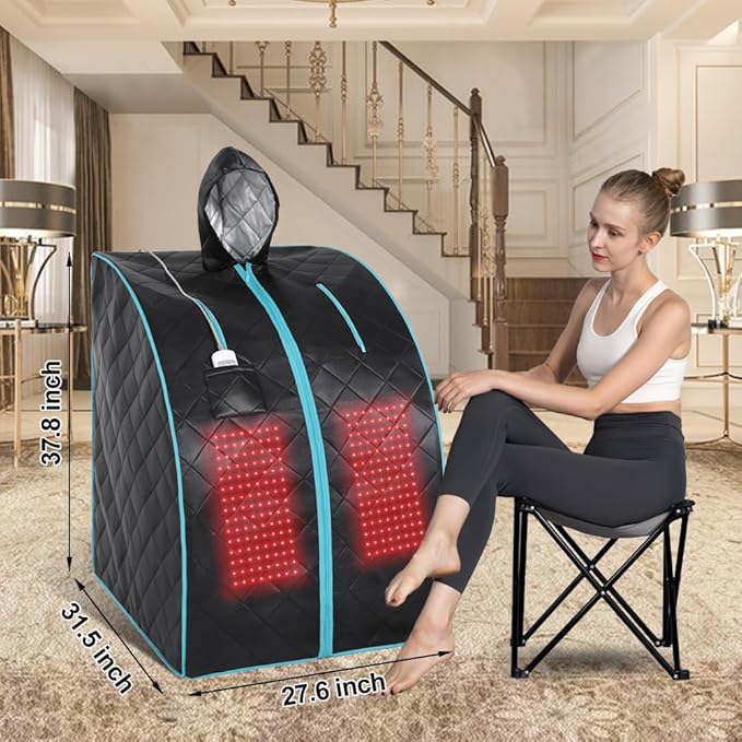 Smartmak Far Infrared Portable Sauna with Hat, 2 of 660nm Red Light Therapy for Knees Recovery, Personal Full Body Home SPA Tent, Separate Heating Foot Pad and Upgraded Folding Chair, 140 ℉