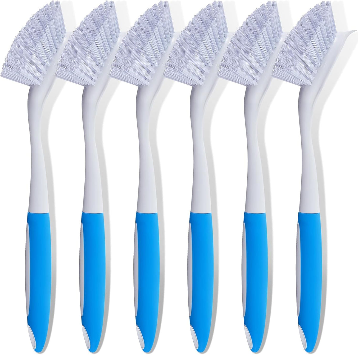Hsei 6 Pcs Blue Kitchen Scrub Dish Brush Bulk with 11 Inch Handle Cleaning Dish Scrubber with Stiff Bristles Washing Scrub Brushes for Housekeeping for Pots and Pans, Kitchen Sink