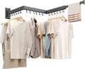 Wall Mounted Clothes Drying Rack,Laundry Drying Rack Wall Mount,Clothes Hanger,Drying Rack Clothing,Retractable Laundry Rack for Hanging Clothes,Collapsible,Foldable,Grey-Hooks