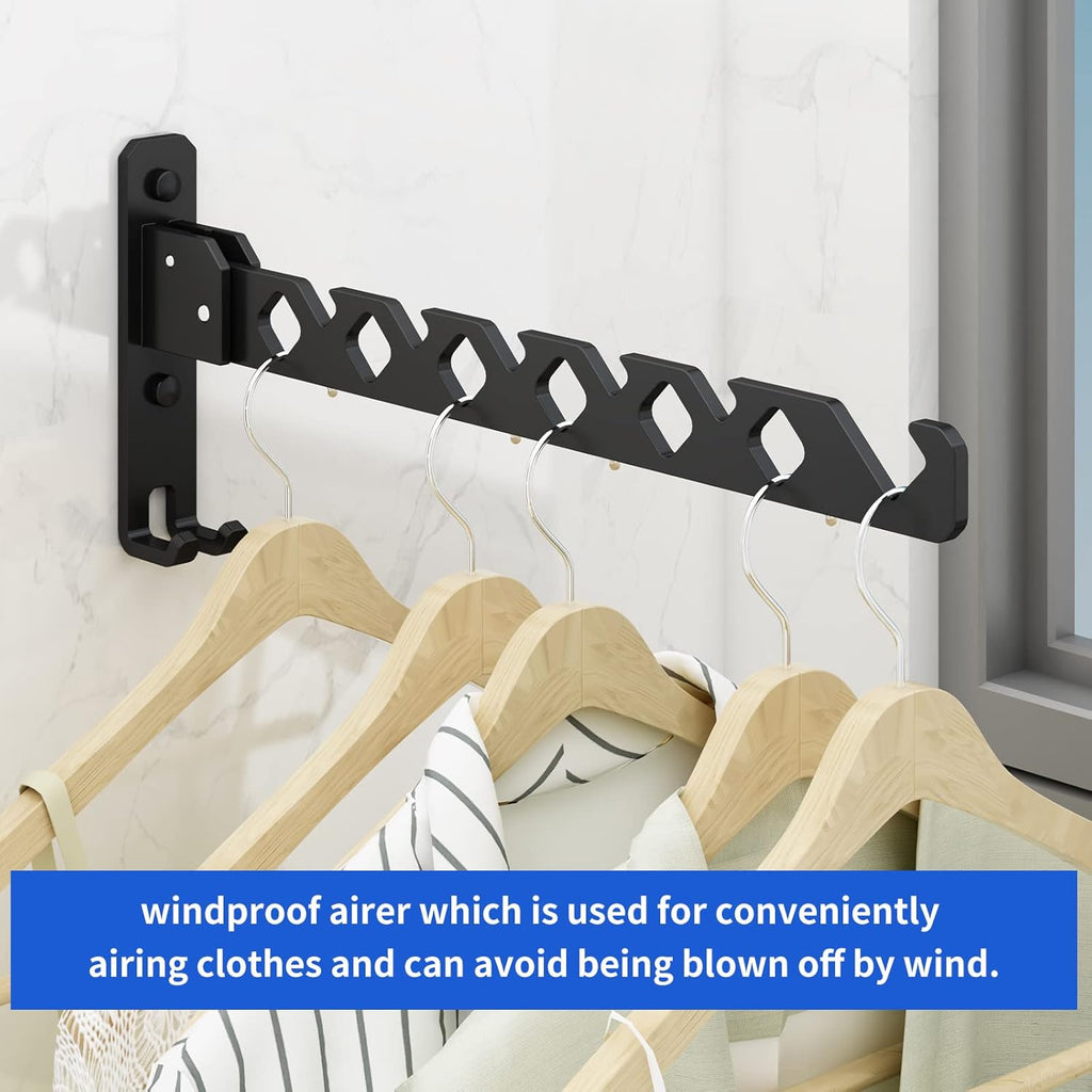 Wall Mounted Clothes Drying Rack, Wall Clothes Hanger Foldable, Laundry Hanger Hook for Bathroom, Wall Clothes Rack Indoor, Perfect for Small Spaces, Matte Black