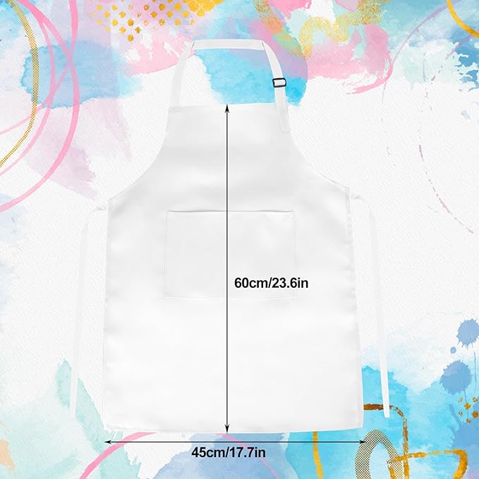PLULON 6 Pcs Kids Apron Adjustable White Chef Apron with 2 Pockets Painting Aprons for Kids Cooking Baking Crafts (White)