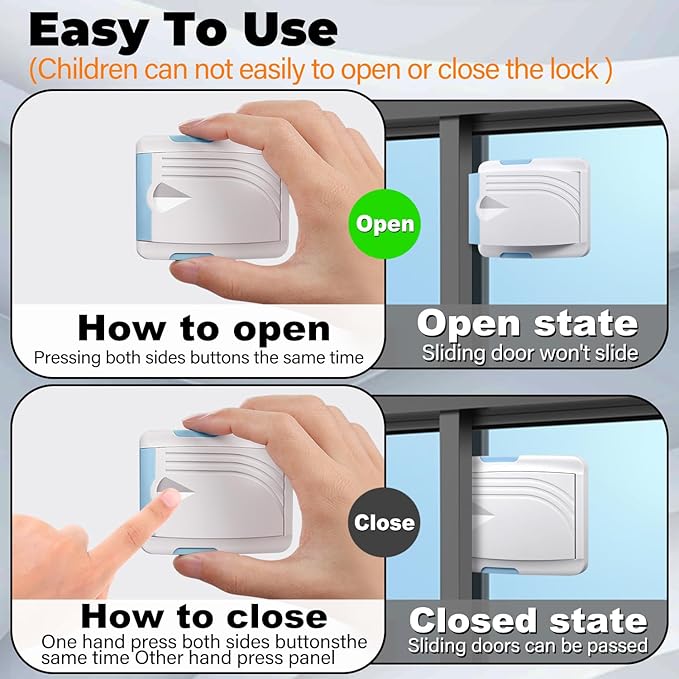 Sliding Door Lock 2 Pack, Child Safety Lock For Sliding Glass Doors, Easy To Install, Keeps Your Baby Out Of Danger, For Sliding Glass Doors, Sliding Windows, Sliding Closets, Etc (Blue)