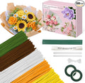 500 Pcs Pipe Cleaners Craft，5 Colors Pipe Cleaners Bulk,Chenille Stems Flowers Craft kit for DIY Handmade Bouquet Wrapping Party Decorations whit Ribbons，Stems,Tape，Stamens, Glue Sticks (Sunflower)