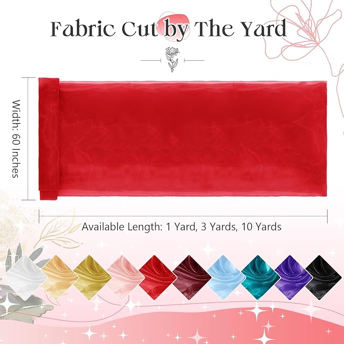 P Pothuiny Sheer Organza Fabric by The Yard, 3 Yards x 60 Inch Wide Bridal Red Organza Tulle Fabric Roll Shiny Gauze Fashion Dress Sewing Craft for Wedding Party Decorations Backdrop