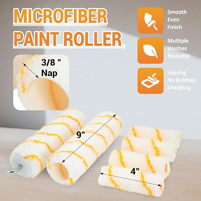ETERNA Paint Roller Kit, 19 Pieces Paint Supplies for House Painting with Paint Tray&Liners, 9 inch+4 inch Paint Roller Covers&Frames, Paint Brushes, Perfect for Wall Decorating Home DIY