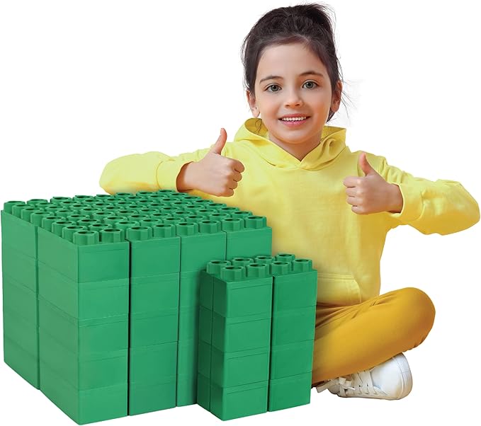 Big Blocks for Kids Ages 4-8 — Indoor & Outdoor Blocks Kids Games — Green Large Building Blocks - 48pc