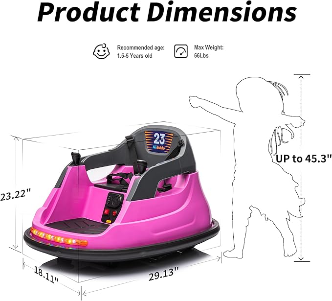 12V Kids Bumper Car, Electric Baby Bumper Car for Toddlers with Remote Control, 3 Speeds - Pink