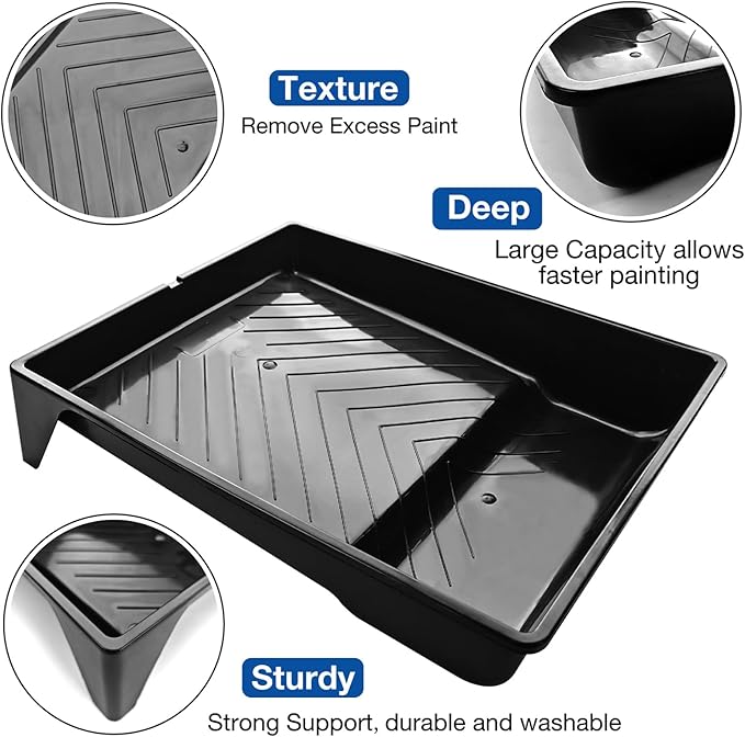 Great Andrew 4 Pack Paint Tray Liners 9 Inch, 2 PC Sturdy Plastic Tray with 2 PCS Disposable Paint Tray Liners, Paint Roller Trays, Paint Pan Liners for DIY Painting Projects, Walls, Furniture