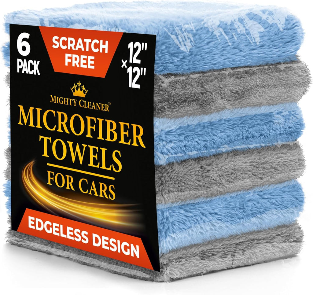 Edgeless Microfiber Towels for Cars – 6pk (12”x12”) - 540 GSM - Super Soft Detailing & Buffing – Scratch-Free & Absorbent Microfiber Cleaning Cloths for Car Polishing