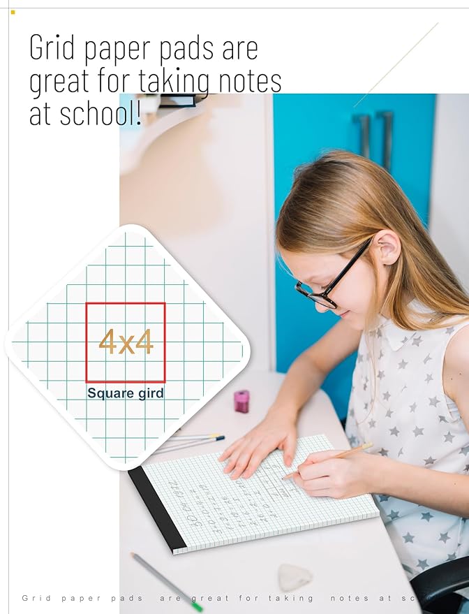 Graph Paper Pad 8.5 x 11, 12 Pack Graph Paper Notebook, 4x4 Graph Ruled, Grid Paper Pad 8-1/2" x 11", Blueprint Quadrille Pads, Grid Paper Notebook 8.5 x 11, White 70 GSM Graft Paper, 30 Sheets/Pad
