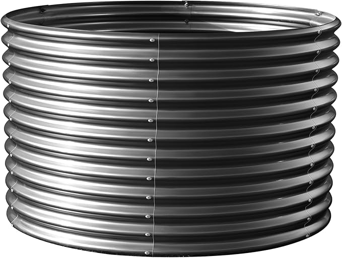 Land Guard 4×4×3ft Galvanized Raised Garden Bed Kit, Round Galvanized Planter Raised Garden Boxes Outdoor, Large Metal Raised Garden Beds for Vegetables, Grey
