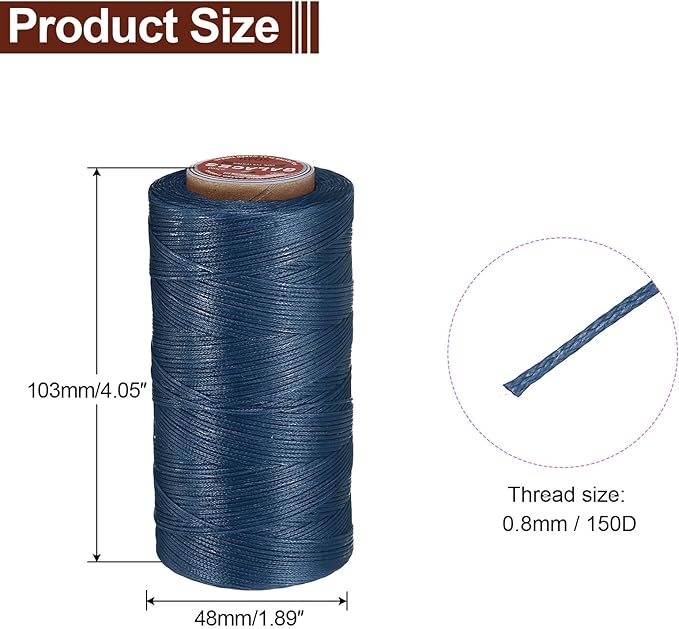 uxcell Flat Leather Sewing Waxed Thread, 270m / 295 Yards Polyester Wax String, 150D Wax Stitching Cord for Leather Crafts, Bookbinding, Bracelets Braided, Blue