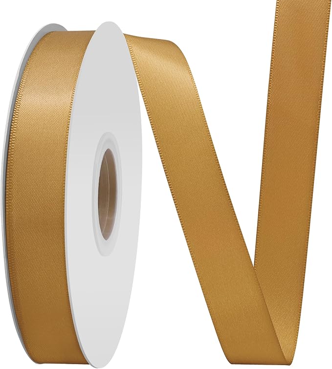Old Gold Satin Ribbon 3/4" X 50 Yards Solid Color Double Faced Ribbons Perfect for Crafts Wedding Decor Bow Making Arts Sewing and More