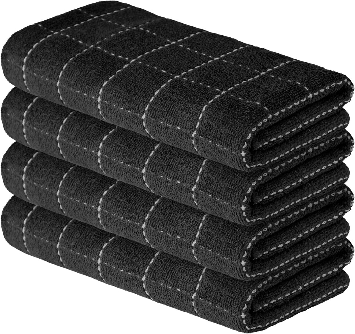 Artoid Mode Checkered Designed Cotton Black Terry Kitchen Dish Towels, 15x25 Inch Soft Absorbent Quick Drying Family Cleaning Tea Towels Set of 4