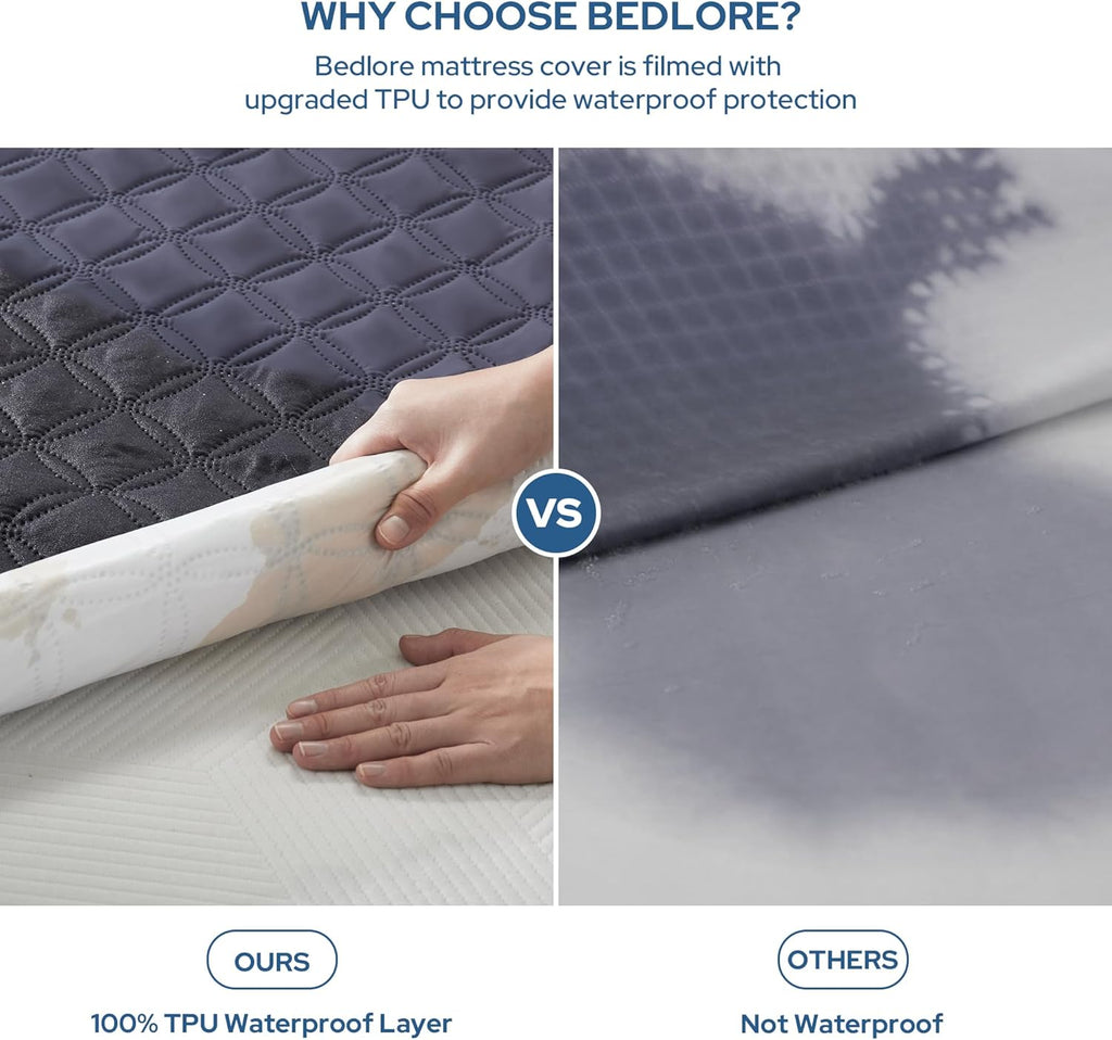 BEDLORE Waterproof Mattress Protector, Twin Size Noiseless Mattress Pad with Deep Pocket 6"-15" Depth, Soft Breathable Bed Mattress Cover Washable for Home, Bedroom, Hotel (Navy Blue)
