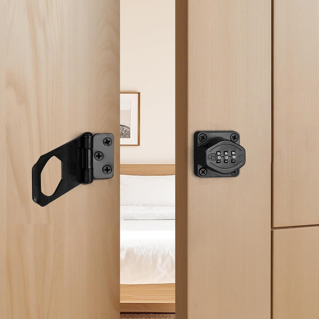 Cozy Tower 4 inch 180 Degrees Hasp Combination Lock for Cabinet, Combo Latch Lock for Cupboard, Drawer, Closet Door, Garage Fence Shed Door (Black, 1 Pack)