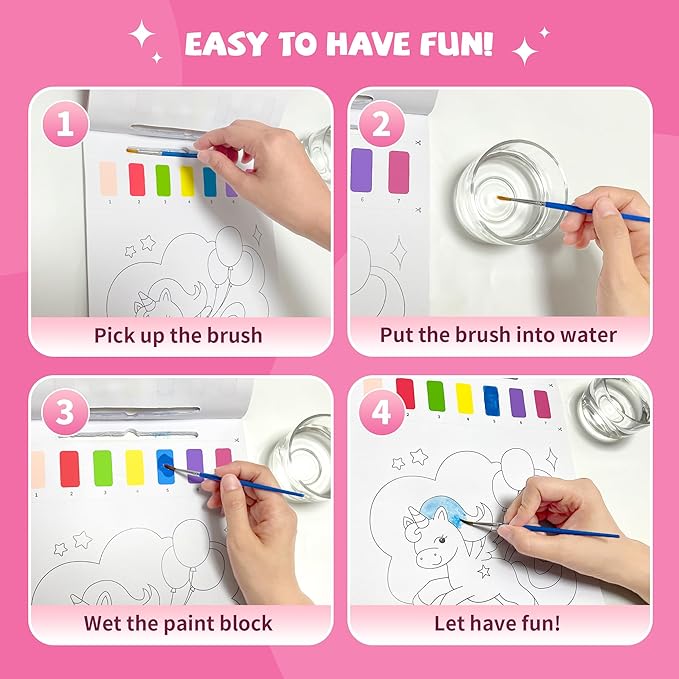 2PCS Paint with Water Books for Kids, Unicorn & Mermaid Watercolor Paint Book Set for Kids,Toddlers Water Color Coloring Painting Drawing Set,Mess Free Toys Gifts for Girls Age 3 4 5 6 7 8