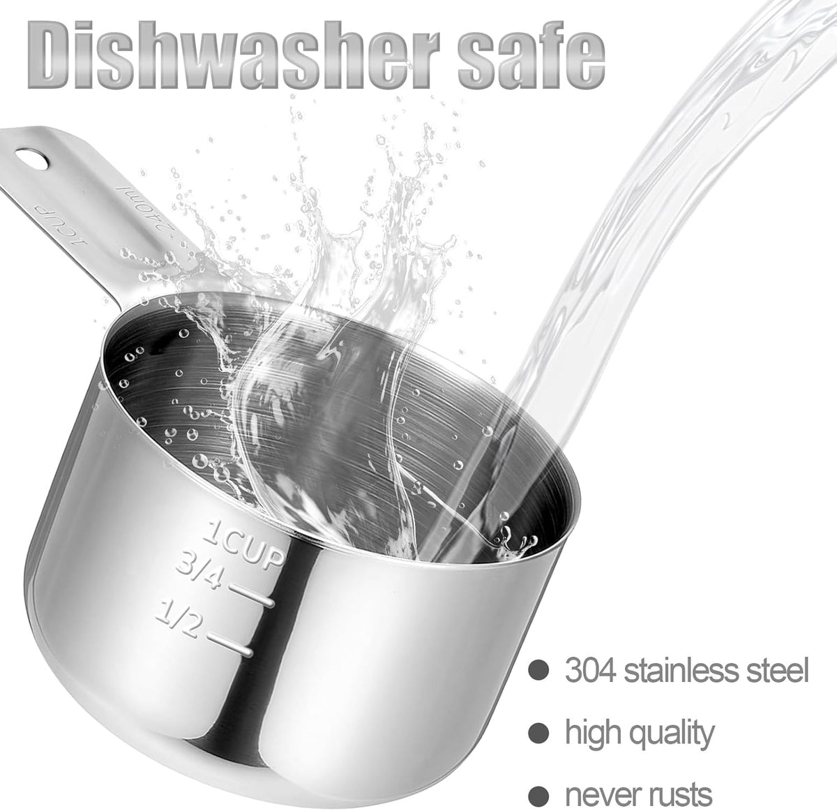 Stainless Steel Measuring Cup, 1 Cup Rice Measuring Cups (8 oz | 240 ml), Single Measure Cups, Kitchen Gadgets, Metal Measure Scoop for Cooking Baking, Laundry Detergent, Wet and Dry Ingredients
