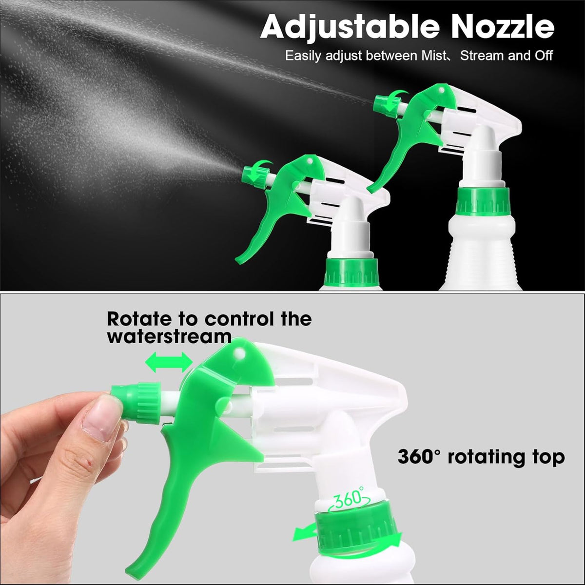 Eccliy 12 Pcs 16 Oz Plastic Spray Bottle, Adjustable Empty Reusable Sprayer for Cleaning, Planting, Water, Bathroom and Kitchen, BBQ, Commercial and Residential(Green, White,Original)
