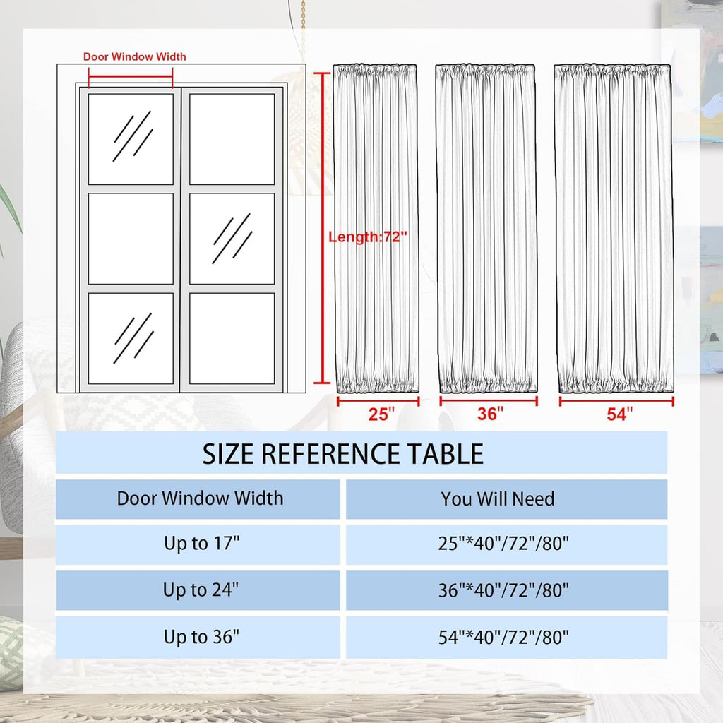DWCN French Door Curtains – Rod Pocket Thermal Blackout Curtain for Doors with Glass Window, Kitchen and Patio Doors for Privacy, 12 X 72 Inches Long, 1 Curtain Panel with Tieback, Grey
