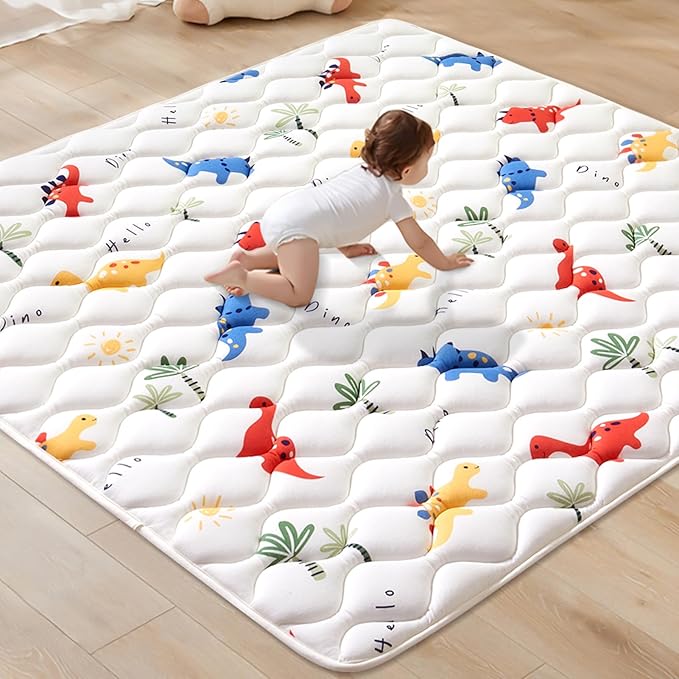 Odorless Premium Foam Baby Play Mat 59" x 59", Soft Microfiber Fabric Crawling Mat for Floor- Comfortable and Hypoallergenic, Non-Slip Cushioned Floor Playpen mat for Infants,Babies,Toddlers