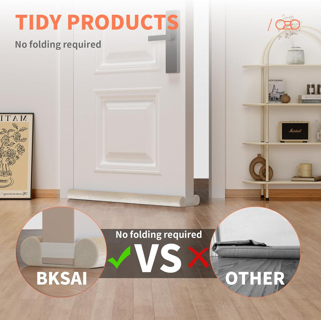 Upgraded Door Draft Stopper for Bottom of Door, Under Door Gap Filler for Big Gap, No Folding Required, Flexible Installation Door Sweep soundproofing Strip for Home & Apartment, 28-32in, Beige