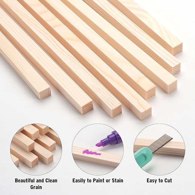 Square Wood Dowel Rods Wooden Craft Sticks, 20PCS 3/8" x 12" Wooden Square Dowel Rods for Crafting, Unfinished Hardwood Sticks Wood Pieces for Arts and DIYers, DIY Projects, Home Decor, Woodworking