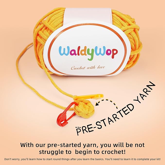 WaldyWop Beginner Crochet Kit for Kids: Easy Crocheting Starter Kits for Girls - Learn to Crochet Set w/Step-by-Step Video - Complete Knitting Kit, Easy Crochet Yarn, Birthday Gifts for Women
