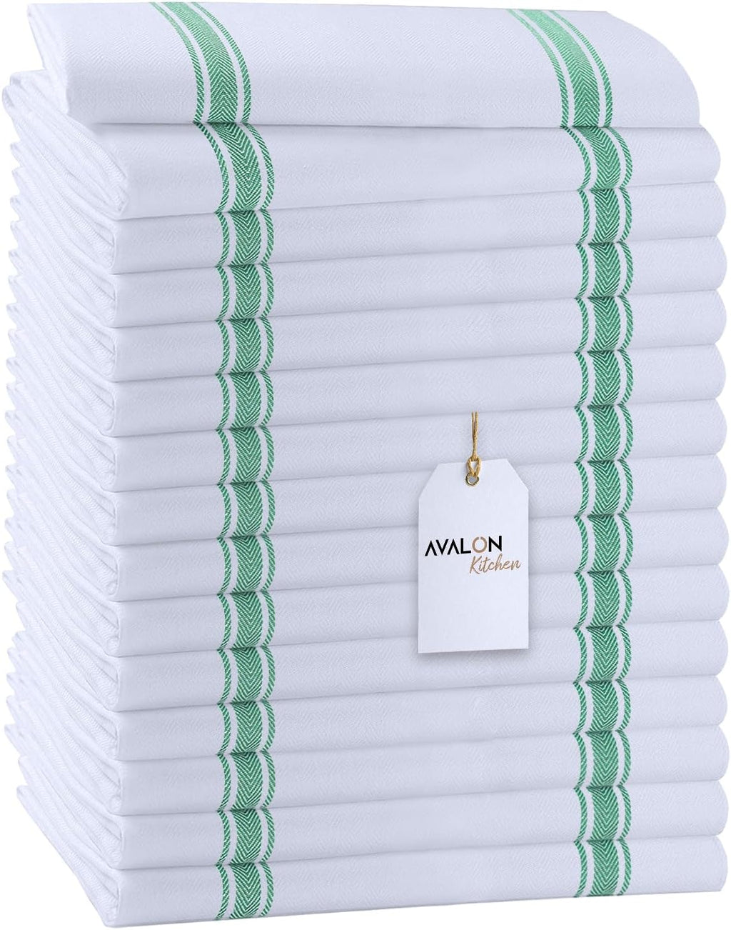 Dish Towels Set (Value Pack of 15) Size 15x25 Inch, 100% Cotton Soft & Absorbent Linen Kitchen Towels, Tea Towels, Reusable Cleaning Cloths for Household Cleaning (Green)