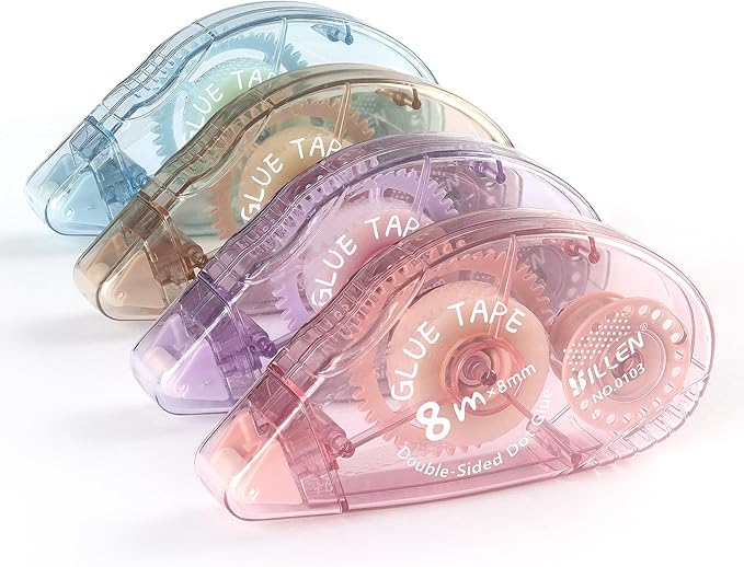 Tamaki 4 Pack Scrapbook Tape, Double Sided Tape Roller for Crafts, Adhesive Glue Runner Scrapbooking Supplies