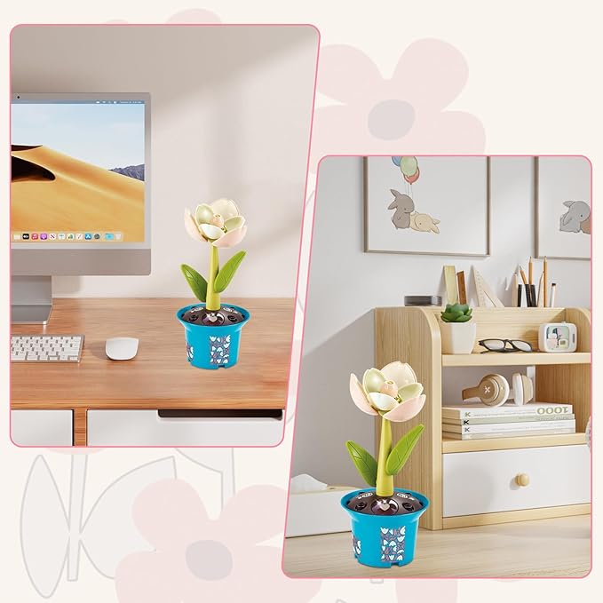 Musical Sunflower Piano Game Machine, Interactive Building Blocks Toy with Watering Can (Tulip)