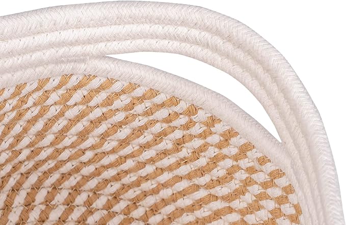Shelf Storage Baskets for Organizing|Decorative Basket for Closet Storage|Toy Baskets&Bins|Small Woven Rope Baskets-13x8.66x5.11’’,Durable&Stylish,Oval 3 Packs Off White&Mixed Camel