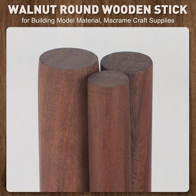32Pcs 7 Size Walnut Wooden Dowel Rods 5.9Inch Long Wooden Dowel Rods Sticks 4/6/8/10/12/15/18mm Wood Sticks for Crafts Unfinished Round Sticks for Crafts and Woodworking Building Material