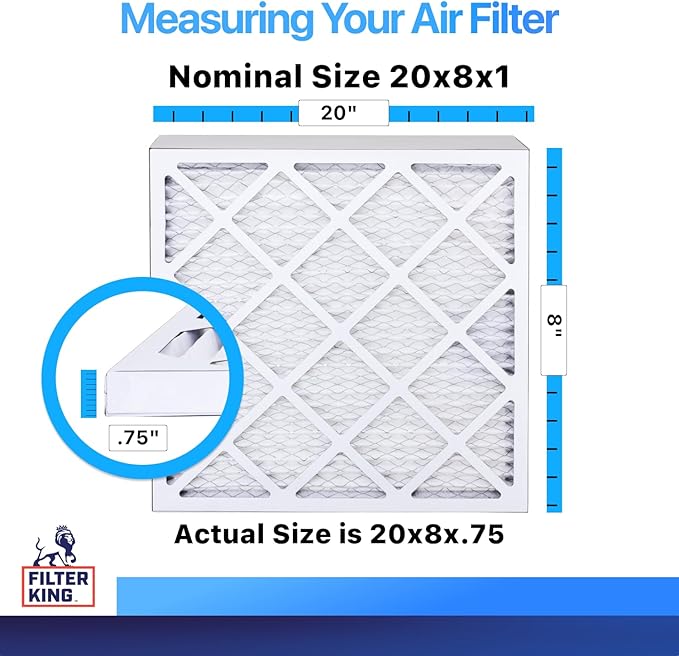 Filter King 20x8x1 Air Filter | 4-PACK | MERV 8 HVAC Pleated A/C Furnace Filters | MADE IN USA | Actual Size: 20 x 8 x .75"