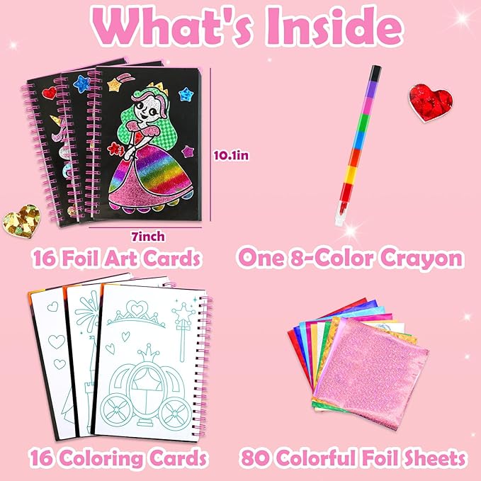 FUNNYB&G Foil Art Craft Activity for Kids - Halloween Crafts Gift Party Favors for Kids Fun Art Supplies Creative Birthday Gift Travel Toys for Girls Boys 4 5 6 7 8 9 Years Old(Princess)