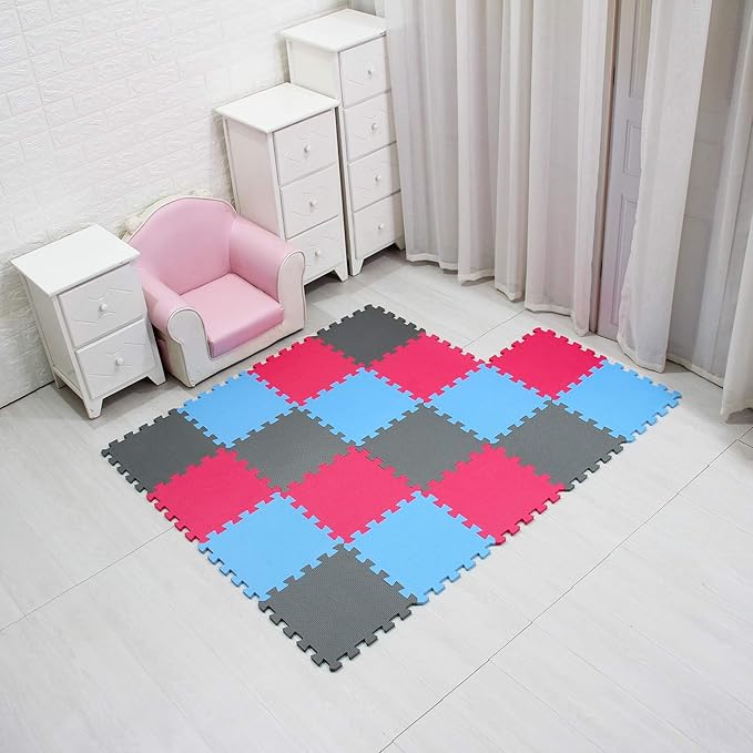 MQIAOHAM® 18 Pieces Puzzle Play Mats, Soft Baby Play Mat, Kids Interlocking Foam Floor Tiles, Toddlers Carpet Playmats G301018-107109112