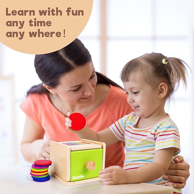 Montessori Toys for 1-3 Year Old: Color Sorting Wooden Drawer Box Toy for Toddlers, Object Permanence and Fine Motor Sensory Toy, 12-18 Months Busy Board Matching Game for Baby Boys and Girls Gifts