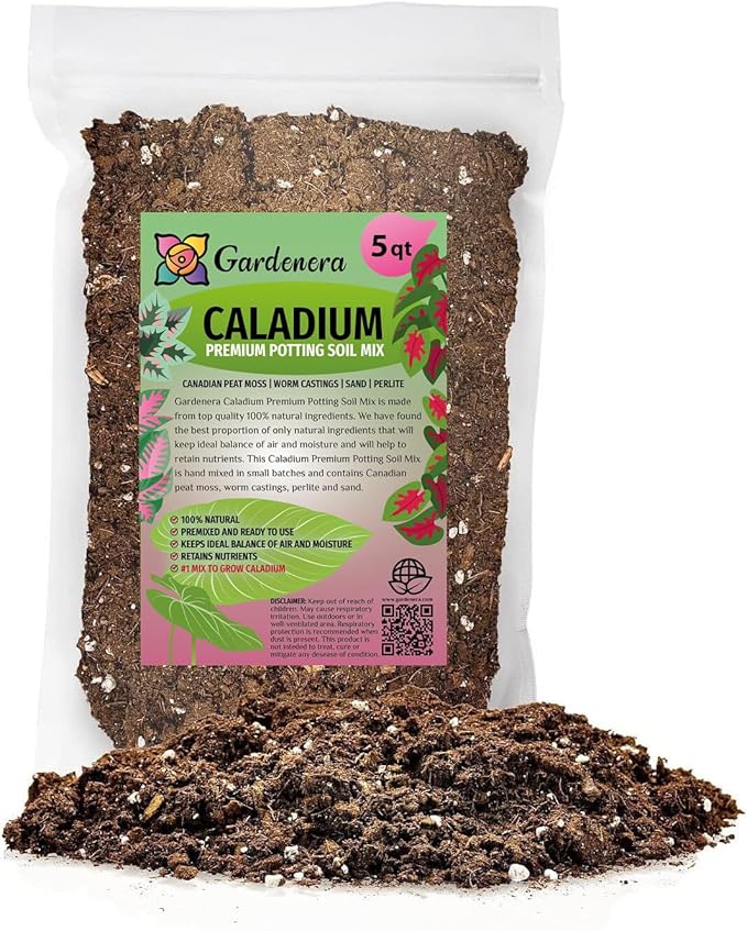 Premium Caladium Plant Soil Mix by Gardenera - Stimulate Growth and Elevate Leaf Color with Nourishing Formula - 5 Quart