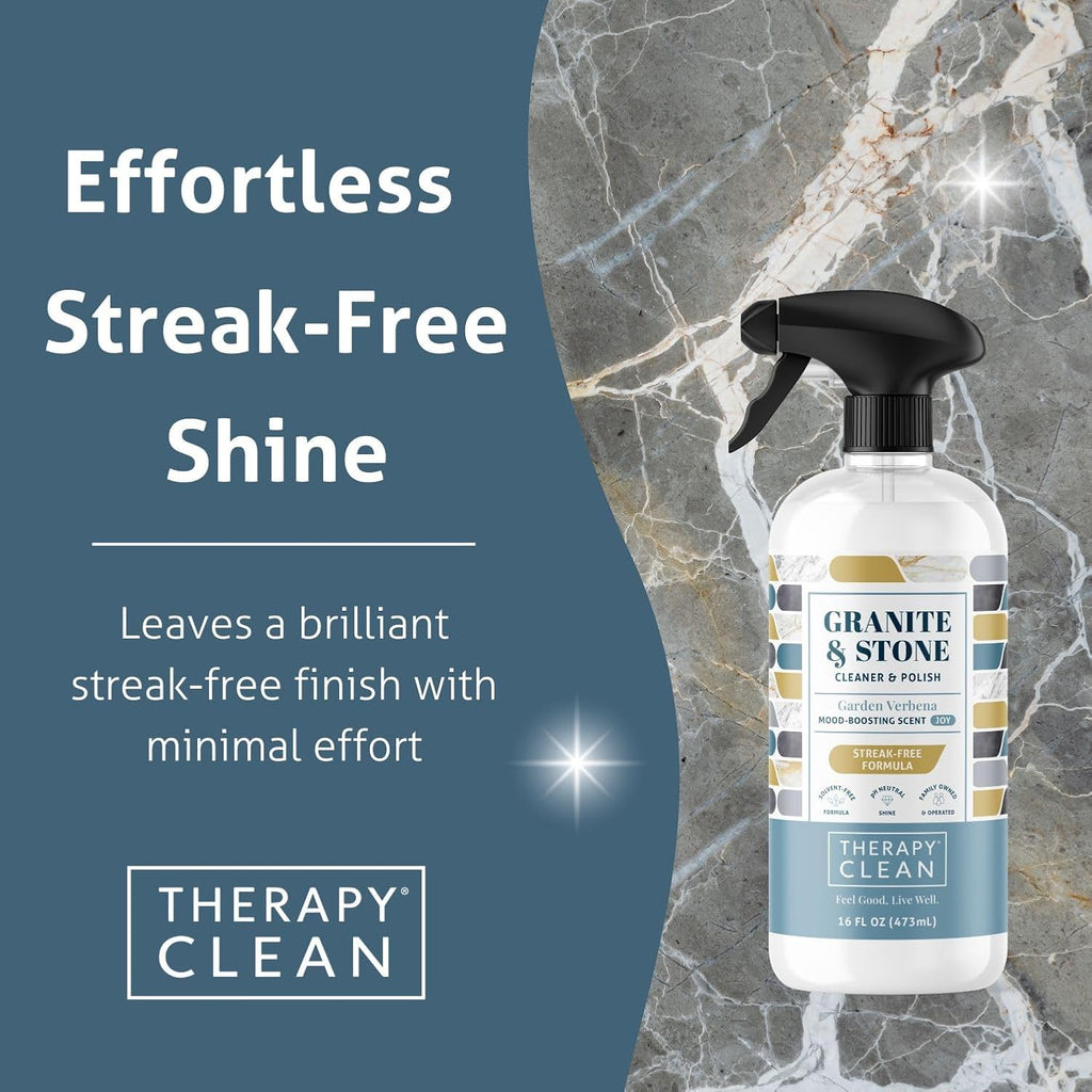 Therapy Granite Cleaner & Polish (2 Pack) - Granite Countertop Cleaner for Marble, Soapstone, Quartz, Quartzite, Slate, Limestone, Corian, Laminate, Tile Countertop, Headstone
