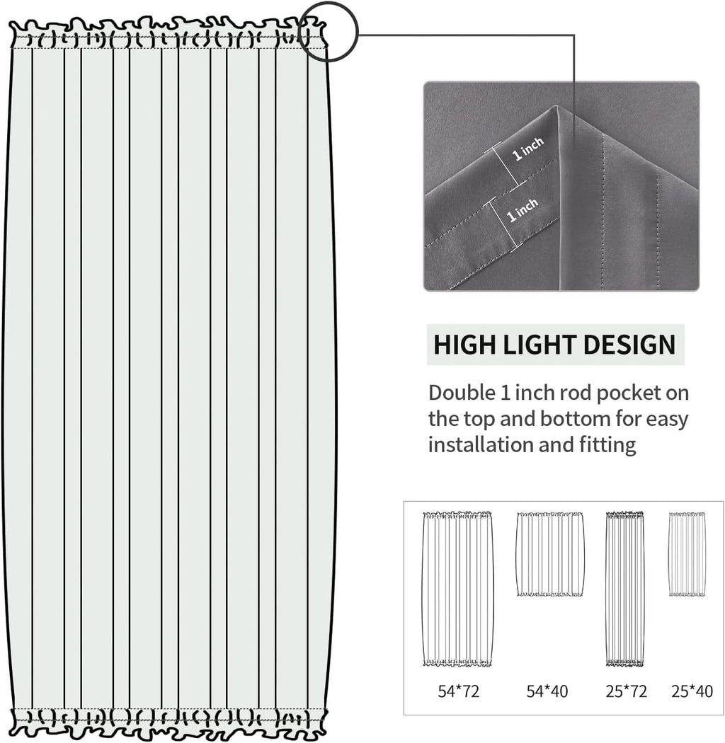 DWCN French Door Curtains – Rod Pocket Thermal Blackout Curtain for Doors with Glass Window, Kitchen and Patio Doors for Privacy, 25 X 40 Inches Long, 1 Curtain Panel with Tieback, Grey