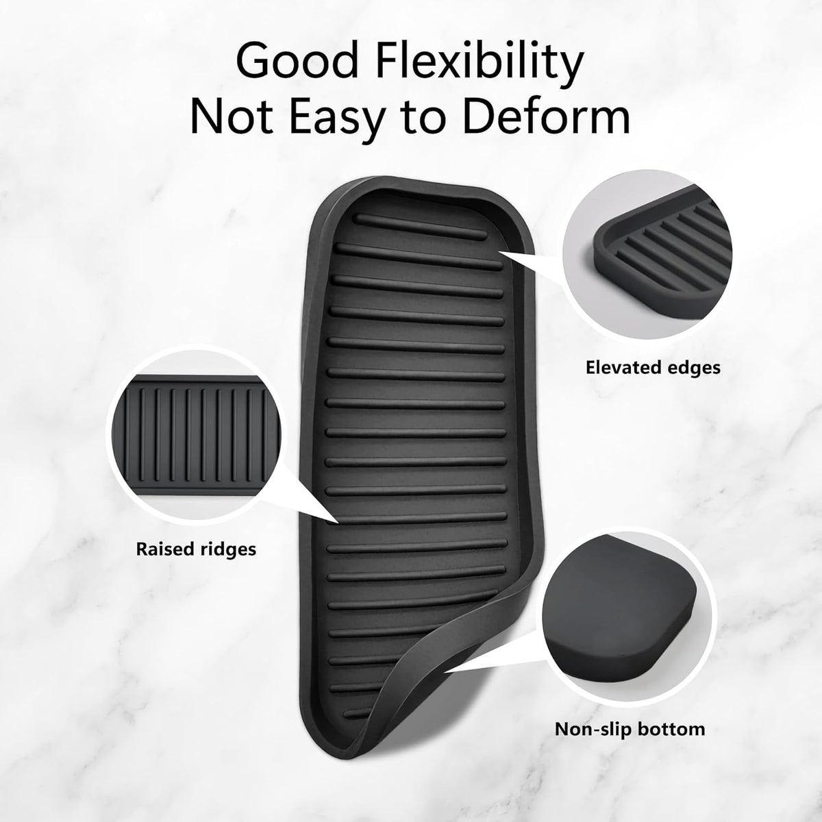 Silicone Sponge Holder Kitchen Sink Organizer Tray Dish Caddy Soap Dispenser, Scrubber Spoon Holder, Dishwashing Accessories (Black, 2 Pack)