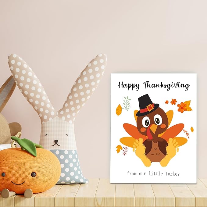 SHLINCO Baby's First Thanksgiving Handprint Kit - Fall Photo Props and Keepsake Gift, 7.8x9.8 Inch Canvas Footprint Art for Desktop, Family Thanksgiving Decor