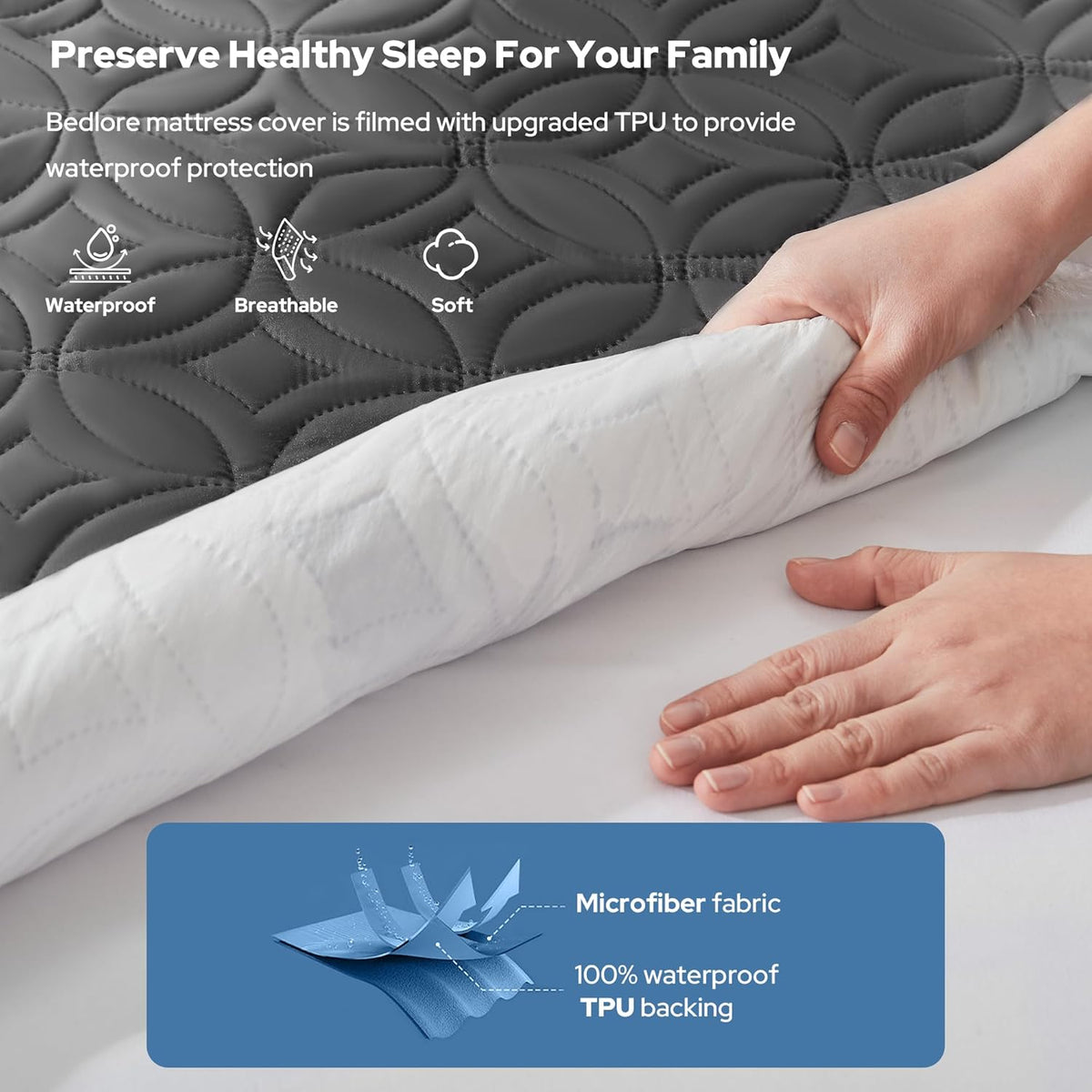 BEDLORE Waterproof Mattress Protector, California King Size Mattress Pad with Deep Pocket 6"-18" Depth, Soft Noiseless Dirt-Proof Bed Mattress Cover Washable for Home, Bedroom, Hotel (Gray)