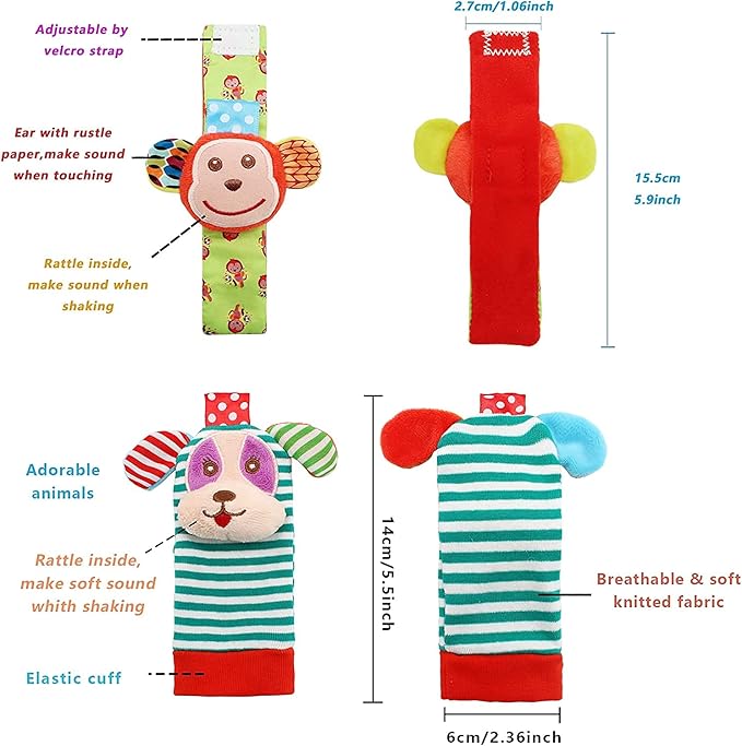 Wrist Rattles Foot Finder Rattle Sock Baby Toy, Rattle Toy, Arm Hand Bracelet Rattle, Feet Leg Ankle Socks, Activity Rattle Present Gift for Newborn Infant Babies Boy Girl Bebe (5 pcs-I)
