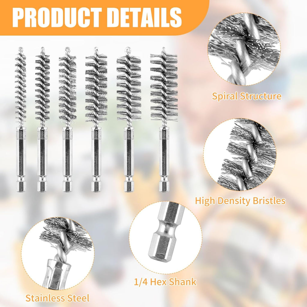12 Pieces Wire Brush Drill Bore Cleaning Brush Set,with 1/4 Inch Hex Shank Stainless Steel Wire Twisted Brush for Drill Impact Driver