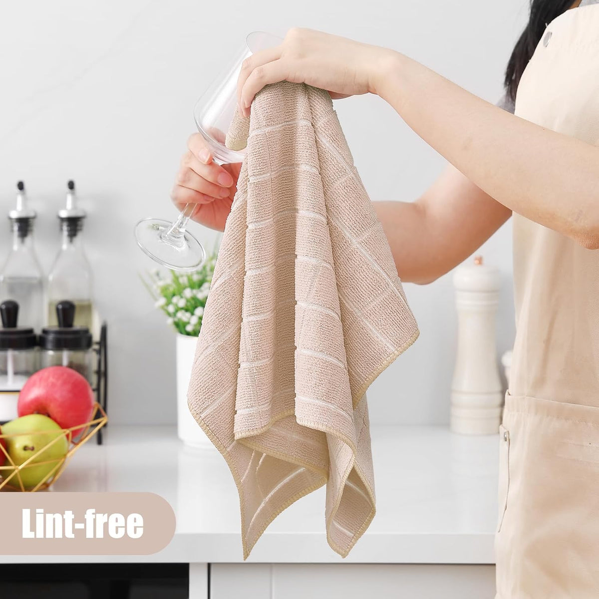 Homaxy Microfiber Kitchen Towels and Dishcloths Set, 12 Pack Soft and Absorbent Dish Hand Towels Bulk, 28 x 16 Inch & 12 x 12 Inch Quick Drying Rags for Washing Dishes, Beige