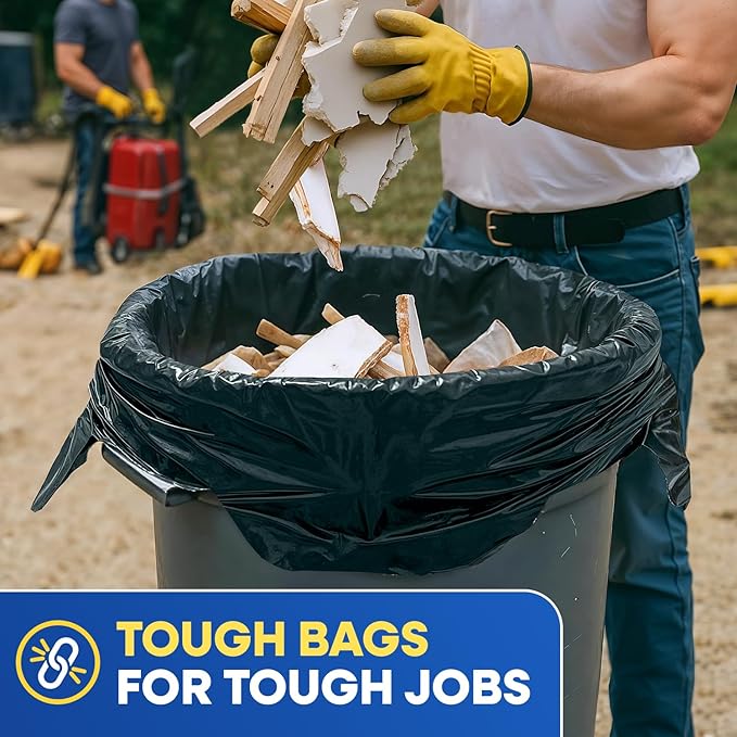 Contractor Bags 42 Gallon 3 Mil with Flap Ties Heavy Duty Trash Bags for Industrial Commercial Use 32 x 45 Yard Waste Bags, Black Pack of 120, 6 Boxes of 20 Bags