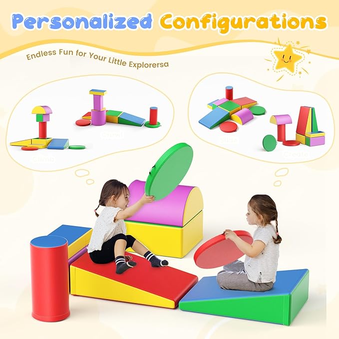 Lischwert Foam Climbing Blocks, Soft Climbing Toys for Toddlers, 9 Pieces Crawl and Climb Foam Playset with Cushion Pad, Indoor Climber Activity Play Set for Kids Age 1+(Colorful)