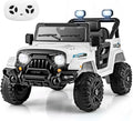 Costzon 12V Kids Ride on Truck Car, Electric Vehicle w/Remote Control, Threaded Wheels, 3 Speeds, LED Lights, Music, Horn & Wireless Connection, Battery Powered Ride on Toy for Boys & Girls 3+ (White)